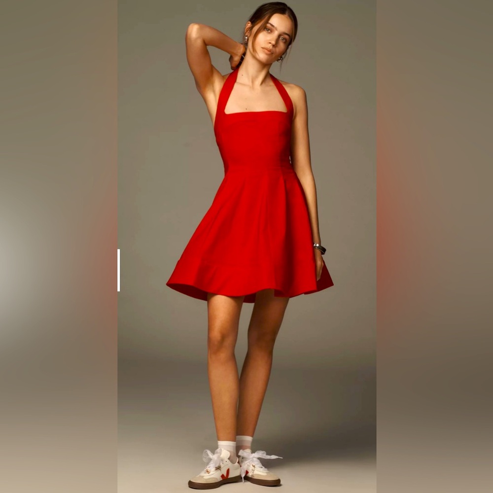 Anthropologie Maeve Red Halter Mini Dress